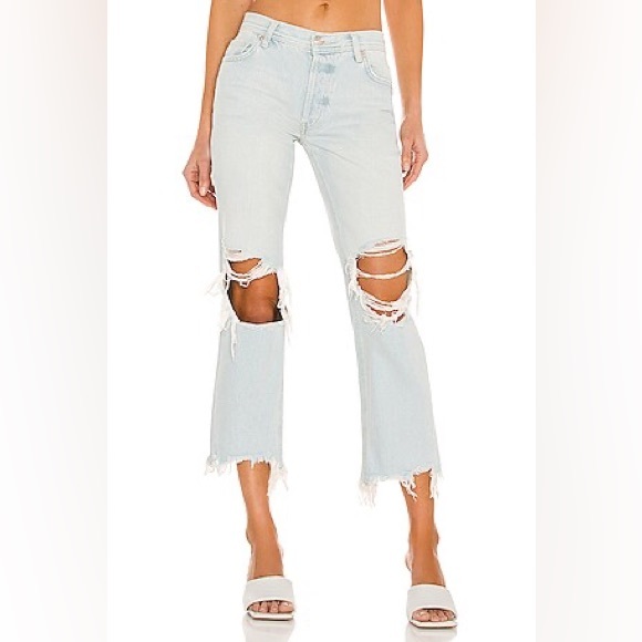 We The Free Denim - Free People We The Free Maggie Straight Cropped Jean Blue Light Wash Size 29